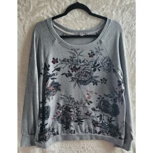 Women's Bandolino Floral Print Sweatshirt Soft Gray Pullover Top Size XL